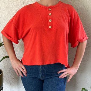 Universal Thread Womens Cropped Top Button Front Short Sleeve Red Size XXL